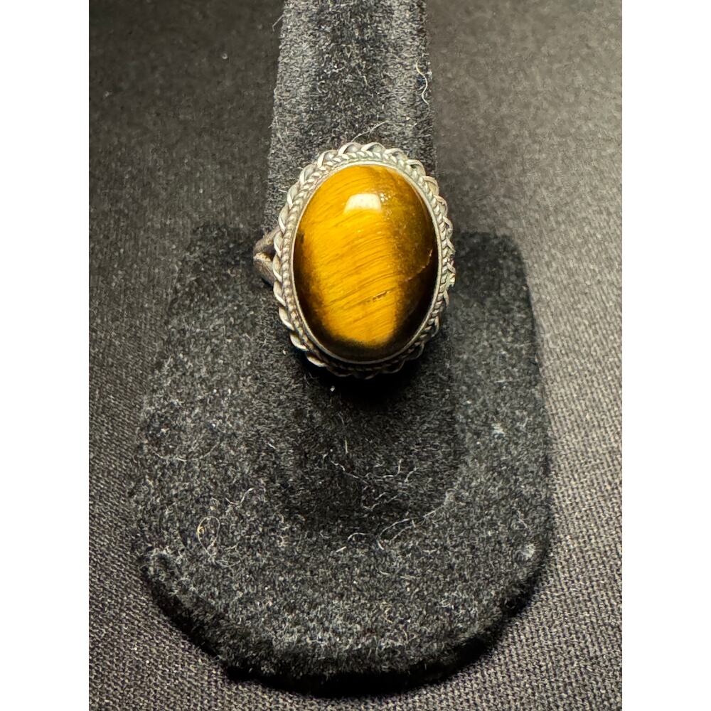 925 Sterling Silver Vintage Tigers Eye Ring Size 6.5